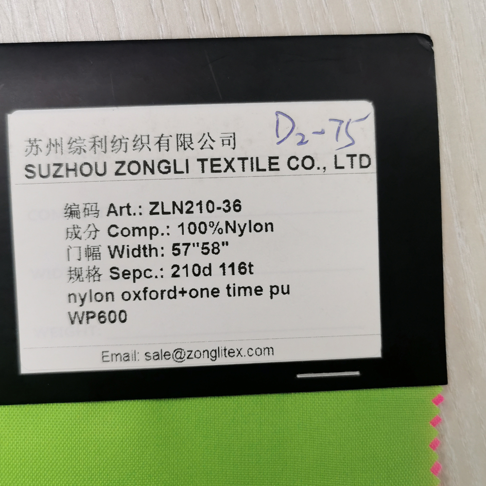 Tecido oxford de náilon 210D com revestimento de PU para jaqueta e bolsa